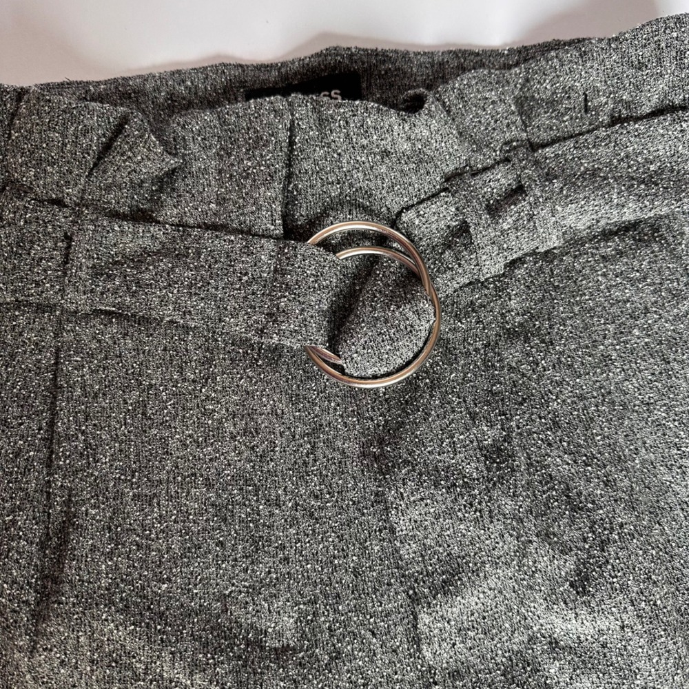 Express Ankle High Rise Pants Size 6R Gray Sparkle D-Ring Belted Trousers